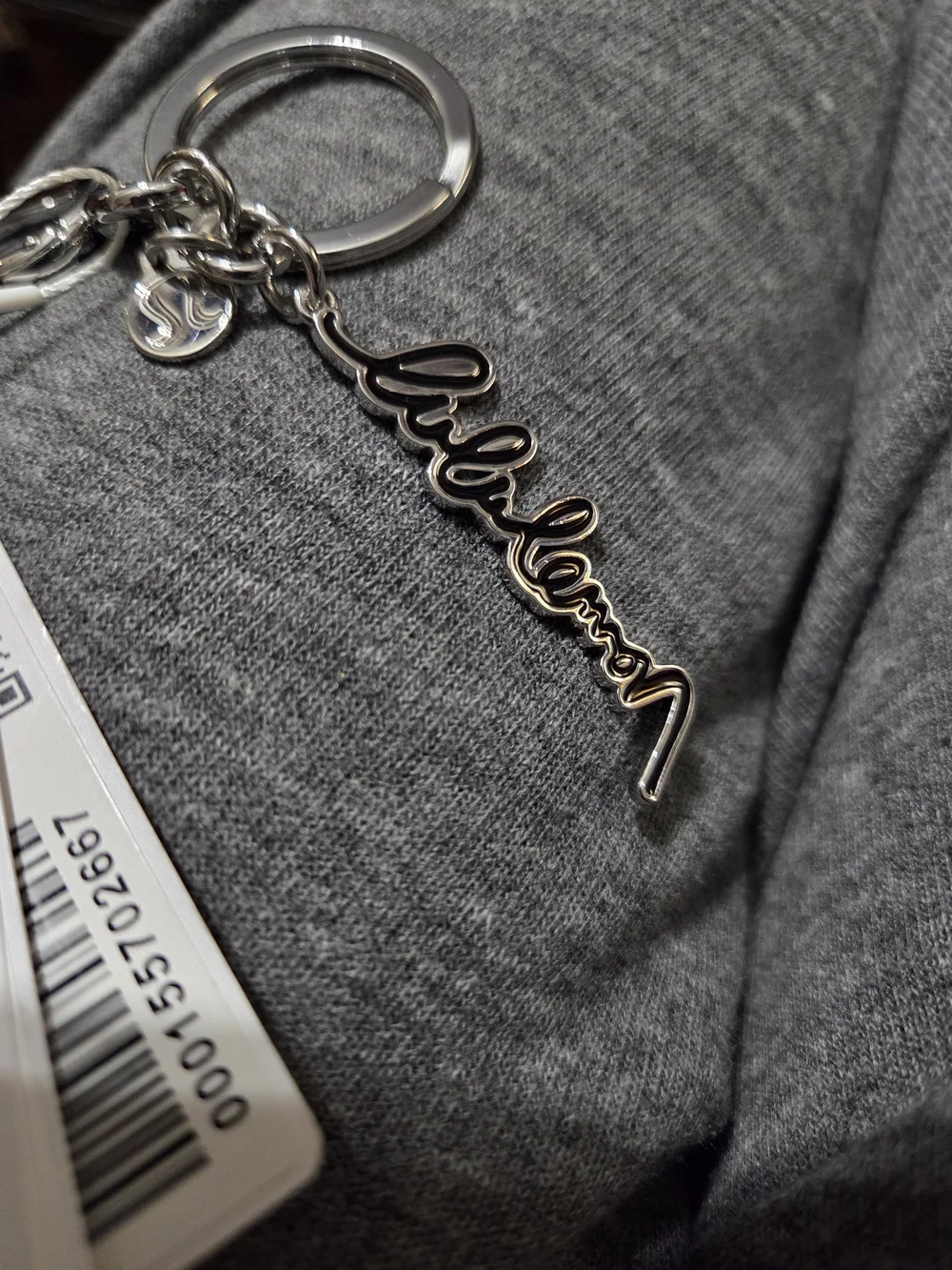 lululemon athletica Silver Keyring with Black Script Charm